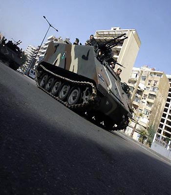 Lebanese soldiers patrol the Corniche al-Mazraa neighbourhood in the capital Beirut. (AFP)