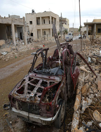A general view shows destruction in the northern Syrian town of Saraqeb, in the Idlib province, on November 9, 2012. (AFP)