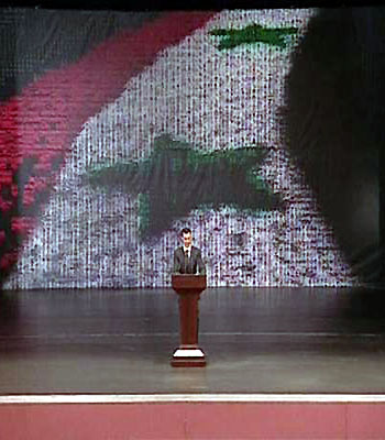 Still image from video shows Syria's President Bashar al-Assad speaking at the Opera House in Damascus. (R)