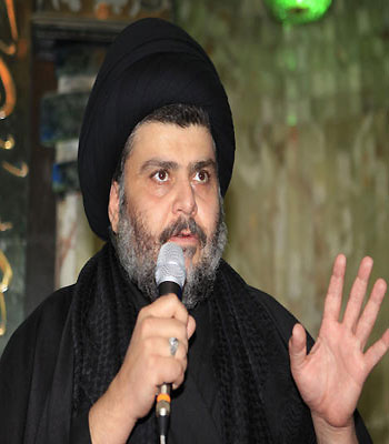 Firebrand Shiite cleric Muqtada al-Sadr addresses worshippers during the Friday prayers at Abdul-Qadir al-Gailani Sunni mosque in Baghdad, Iraq. (AP)