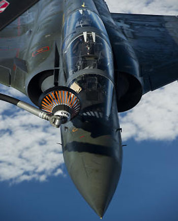 A French Mirage 2000 D aircraft refueling while flying to N'Djamena overnight January 11 to 12, after taking off from the French military base of Nancy. (AP)