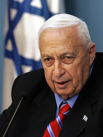 Israeli Prime Minister Ariel Sharon gives a press conference at his office in Jerusalem (AFP)