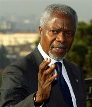 United Nations Secretary-General Kofi Annan seen here in Tbilisi, November 19. Lebanon has asked Annan to extend for six months the mandate of an inquiry into the killing of former Prime Minister Rafik al-Hariri (REUTERS)