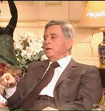 Former Syrian vice-president Abdel Halim Khaddam speaks during an exclusive interview with the Dubai-based Al-Arabiyya channel (AFP)