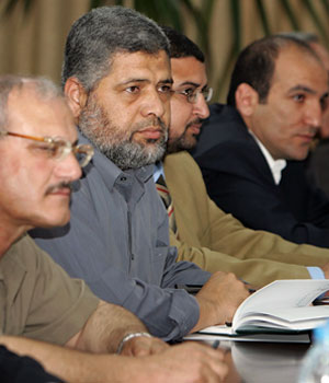 Hamas official Khalel Nofal sits during a meeting between all Palestinian factions and President Mahmoud Abbas in Gaza (REUTERS)
