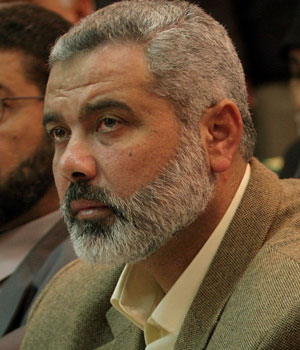 Incoming Hamas Palestinian Prime Minister Ismail Haniyeh, attends the first session of the Palestinian Legislative Council in Gaza City, March. 6, 2006 (AP)