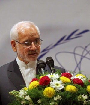 Gholamreza Aghazadeh, head of Iran's Atomic Energy Organisation, speaks during a ceremony in Mashad, 924 km (574 miles) east of  Tehran, April 11, 2006 (REUTERS)