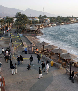 An overview of the resort town of Dahab in Sinai, Egypt early in the morning following the triple bombing last night that left at least 23 people dead (EPA)