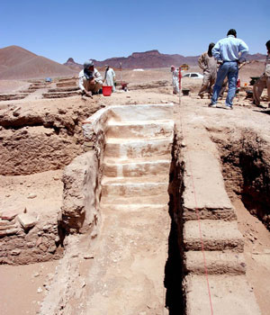 A view of the archeological excavations that show the old staircase