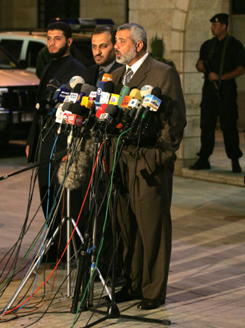 Palestinian Prime Minister Ismail Haniya addresses a press conference after his meeting with Palestinian President Mahmud Abbas (AFP)