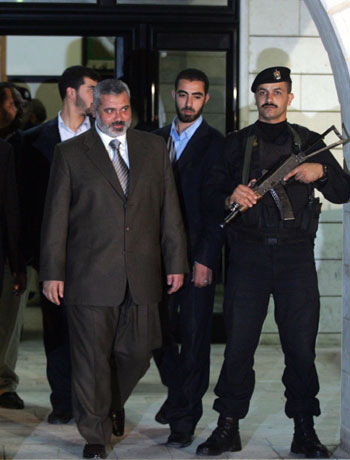 Palestinian Prime Minister Ismail Haniya leaves his meeting with Palestinian Authority President Mahmud Abbas in Gaza (AFP)