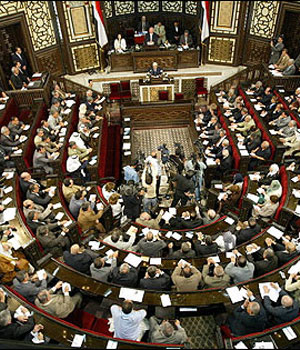 A view of a Syrian parliamanent session in Damascus on 17 May 2006. Syria rejected as "interference" a UN Security Council resolution calling on it to establish diplomatic relations and demarcate its common border with Lebanon (AFP)