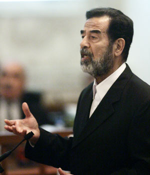 Former Iraqi President, Saddam Hussein testifies during his trial held in Baghdad's heavily fortified Green Zone, May 24, 2006 in Baghdad, Iraq (AP)