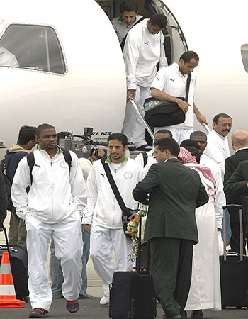 The World Cup soccer team of Saudi Arabia arrives at the World Cup terminal (AP)