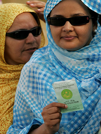 Two women at a voting station in the city of Nouakchott, Mauritania (AP)