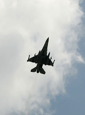 An Israeli warplane takes off on a mission over Lebanon from Ramat David air force base near the northern Israel town of Haifa (AP)