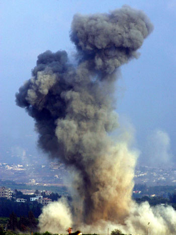 Smoke rises from an explosion caused by an Israeli air strike in Tyre in south Lebanon (AFP)
