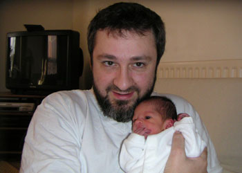 Khalid Kelly, the former leader of al Muhajiroun in Ireland with son Osama (Asharq Al-Awsat Photo)