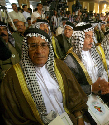 Iraqis attend the Iraqi tribal chiefs Convention for National dialogue and Reconciliation (EPA)