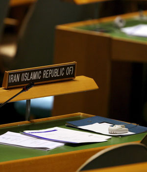 The empty seats of members of the Iranian delegation while Israeli Deputy Prime Minister and Minister of Foreign Affairs Tzipi Livni addresses the general debate of the 61st session of the General Assembly of the U.N, 20 September 2006 (EPA)