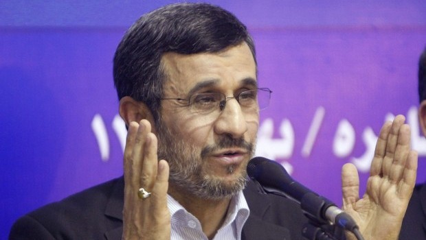 Iran's President Mahmoud Ahmadinejad talks during a news conference at the end of his visit to Cairo, February 7, 2013. (REUTERS/Asmaa Waguih)