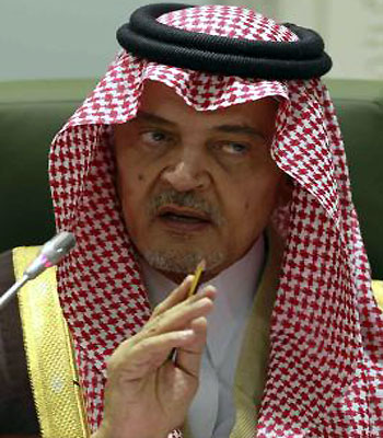 Saudi Foreign Minister Prince Al-Faisal speaks during a joints news conference with Austrian counterpart Spindelegger in Riyadh. (R)