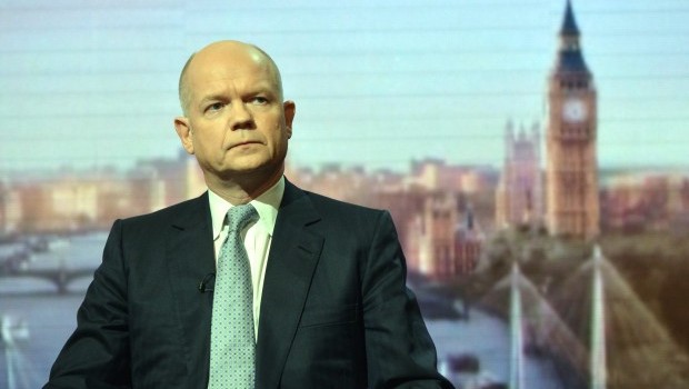 Britain's Foreign Secretary William Hague appears on the BBC, March 3, 2013.  Source:  REUTERS/Jeff Overs/BBC/handout  