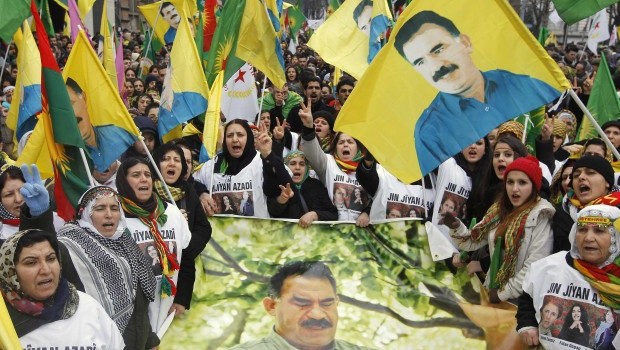 Kurds take part in a demonstration calling for the release of Kurdistan Workers Party (PKK) leader Abdullah Ocalan, in Strasbourg, eastern France, February 16, 2013. (REUTERS)