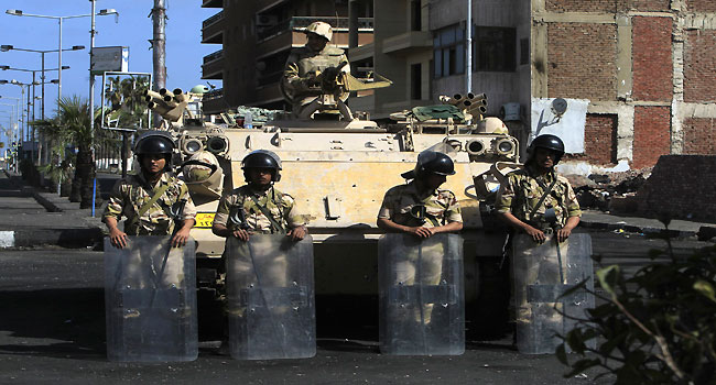 The military takes over security in Port Said city after the police's withdrawal yesterday from Port Said city, 170 km (106 miles) northeast of Cairo, March 9, 2013.  (REUTERS)