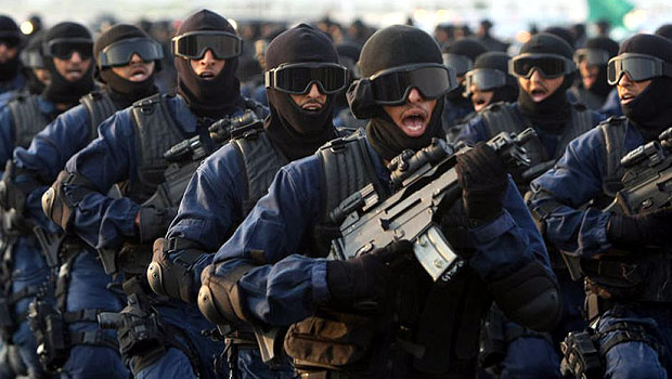 Saudi Arabian special security forces march during a military parade at a base near Mount Arafat, south-east of the holy city of Mecca. (AFP)