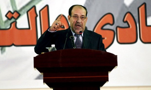 Iraq's prime minister, Nuri Al-Maliki, speaks during a ceremony at the police academy in Baghdad, Iraq on January 9, 2013. (AP Photo /Hadi Mizban)