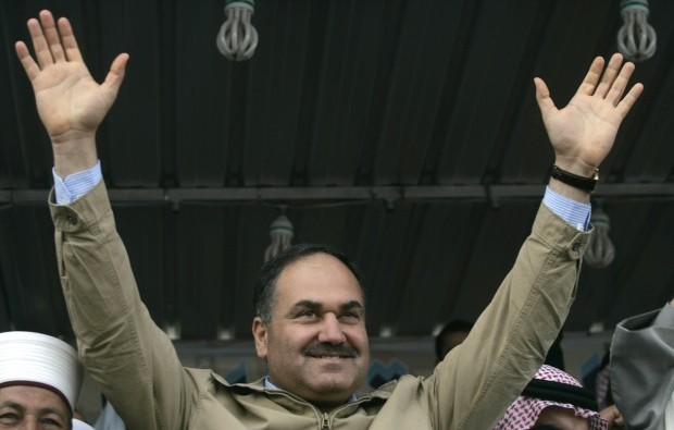 Iraqi Finance Minister Rafie Al-Issawi attends an anti-government demonstration in Ramadi, 100 km (62 miles) west of Baghdad, on March 1, 2013. (REUTERS/Ali al-Mashhadani)