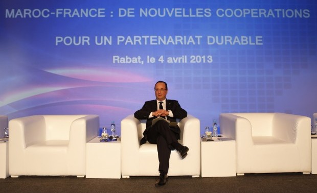 French President Francois Hollande attends the economic forum with French and Moroccan business leaders at a hotel in Rabat April 4, 2013. (REUTERS/Youssef Boudlal)