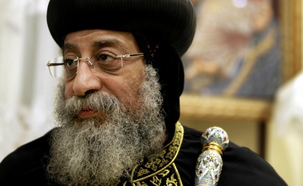 File photo of Coptic Pope Tawadros II speaking to the press. (AP Photo/Khalil Hamra, File)