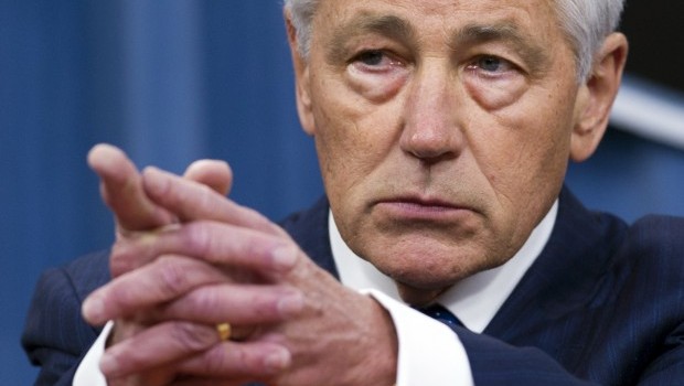 US Secretary of Defense Chuck Hagel speaking during a press briefing on the Pentagon's Fiscal Year 2014 budget at the Pentagon in Washington, DC (AFP PHOTO / Files/ Saul Loeb)