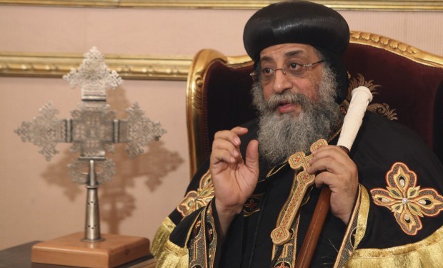 Coptic Pope Tawadros II, head of Coptic Orthodox church, gestures during an interview with Reuters in Cairo, April 25, 2013. (REUTERS/Asmaa Waguih)