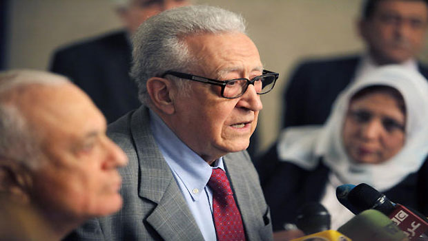 UN–Arab League international Syria mediator Lakhdar Brahimi speaks during a press conference at the Arab League headquarters in Cairo, Egypt, on Monday, March 18, 2013. (AP Photo/Amr Nabil) 