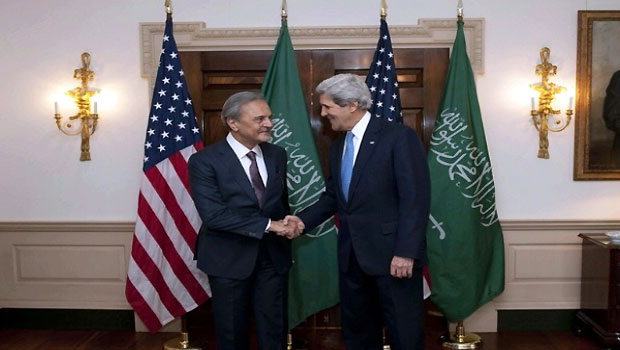 Secretary Kerry holds a bilateral meeting with the foreign minister of Saudi Arabia, Saud Al-Faisal, at the Department of State. (State Department photo.)