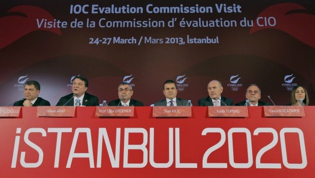 Turkish Olympic Committee members speak about Istanbul's bid to host the 2020 Olympics during a news conference in Istanbul, Turkey, Wednesday, March 27, 2013. Source: AP Photo