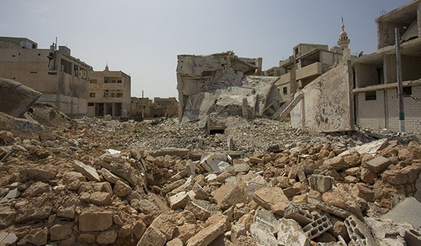 Buildings destroyed by shelling and bombing in the town of Saraqeb, Idlib province, Syria (AAA)
