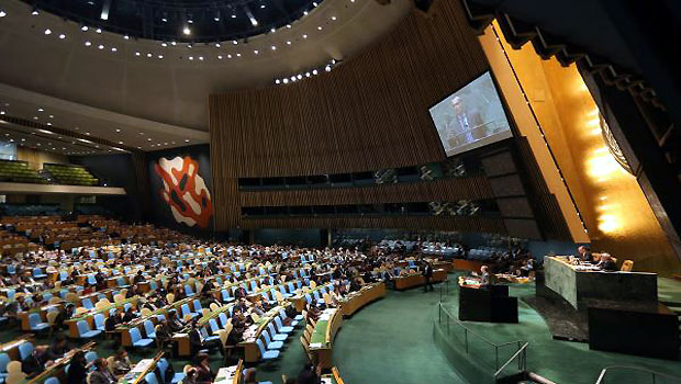 French Ambassador to the United Nations Gerard Araud speaks ahead of a vote at the United Nations calling for a political transition in Syria. (AFP)