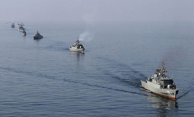 Iranian Navy boats take part in maneuvers during the "Velayat-90" navy exercises in the Strait of Hormuz in southern Iran on January 3, 2012. The United Arab Emirates opened an oil pipeline on July 15, 2012 to bypass the Strait of Hormuz, in light of Iran threatening to block the passage. (EBRAHIM NOROOZI/AFP/Getty Images) 