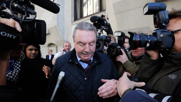British business man James McCormick (C) arrives for sentencing at the Old Bailey in London, Britain, on May 2, 2013. He was earlier found guilty at the Old Bailey for selling fake bomb detectors. (EPA/FACUNDO ARRIZABALAGA)