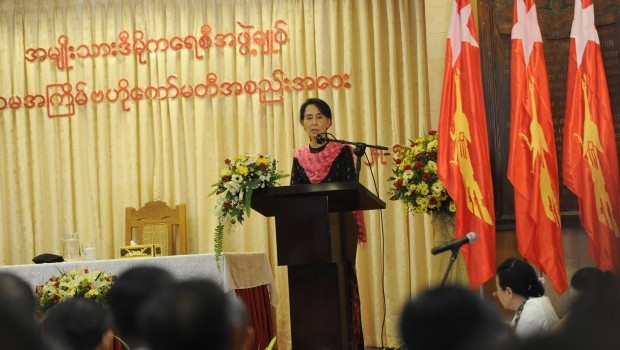 Myanmar democracy leader Aung San Suu Kyi delivers a speech during the National League for Democracy (NLD)'s first Central Executive Committee meeting in Yangon on May 27, 2013. Source: AFP Photo/Soe Than Win