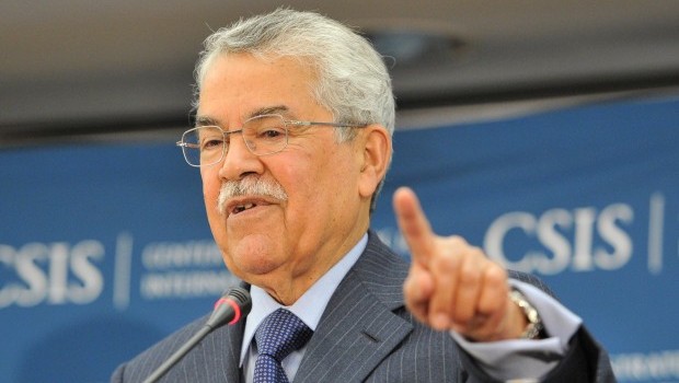 Saudi Arabian minister of petroleum and mineral resources Ali Ibrahim Al-Naimi addresses the audience during a lecture at the Center for Strategic and International Studies (CSIS) in Washington, D.C. on April 30, 2013. (AFP PHOTO/ Mladen ANTONOV)
