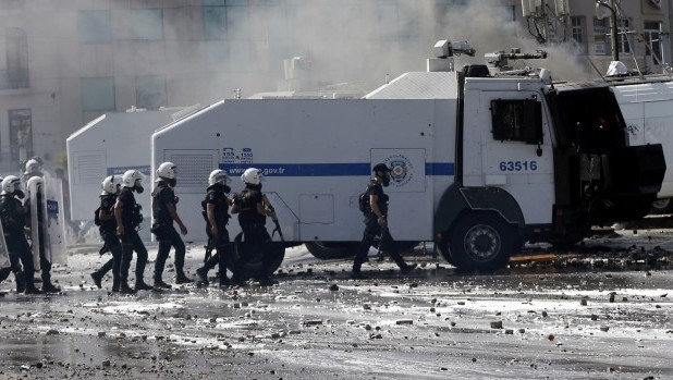 Turkish riot police take position during a protest at Taksim Square in Istanbul June 11, 2013. Source Reuters/Murad Sezer