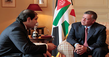 King Abdullah II of Jordan speaks to Asharq Al-Awsat editor-in-chief Dr. Adel Al-Toraifi. (AAA)
