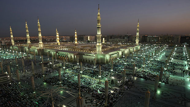 The Prophet Mohammed Mosque in the Saudi holy city of Medina on November 12, 2009. Islam’s Prophet Mohammed is buried in Medina’s landmark mosque, which is Islam’s second holiest shrine after Mecca. (MAHMUD HAMS/AFP/Getty Images)
