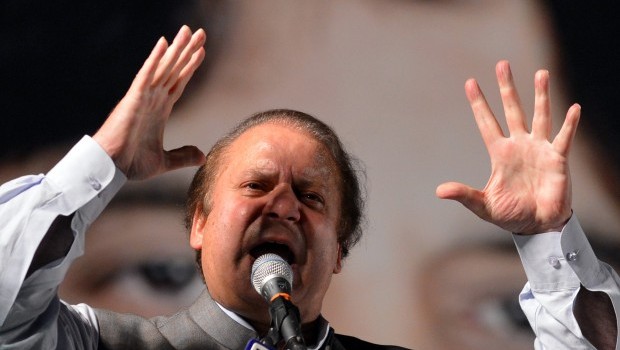 In this file picture taken on on May 7, 2013, former Pakistani Prime Minister Nawaz Sharif addresses his supporters during an election campaign meeting in Rawalpindi. Source: AFP Photo/Aamir Qureshi