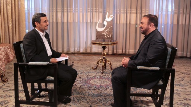Outgoing president, Mahmoud Ahmadinejad is interviewed on Iranian TV on July 28, 2013 (Office of the President of Iran)